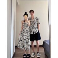 夢史怡情侶裝夏季襯衫水墨吊帶裙連衣裙女寬松長裙度假風(fēng)裙子 女生吊帶裙 L