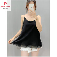 皮爾卡丹（pierre cardin）新款寬松大碼吊帶背心女白色中長(cháng)款雪紡胖mm假兩件打底內搭外穿夏 黑色 L 適合110-130斤