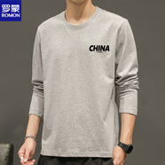 羅蒙（ROMON）男士長袖T恤V領(lǐng)純色上衣服T恤內(nèi)搭純棉內(nèi)搭衣秋季男裝潮流白秋衣 長*袖小CHIAN灰色 3XL