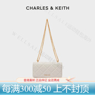CHARLES&KEITH夏季女包CK6-10680924菱格鏈條錢包單肩斜挎包女包官方正品 Cream奶白色