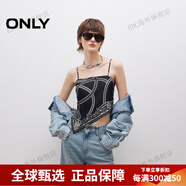ONLY2025夏季新款隨性慵懶復古印花設計綁帶絲巾吊帶雪紡衫女 H1Z黑色 XS 155_76A_