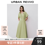 UR夏季新款女時尚優(yōu)雅氣質(zhì)溫柔風后拉鏈連衣裙UWH740040 卡其綠 S