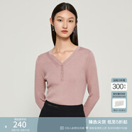 玖姿（JUZUI）雙色混紡云感針織衫女裝秋款氣質(zhì)V領(lǐng)打底衫毛衣 粉紅 M