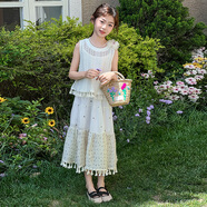 童裝女童連衣裙夏裝三件套中大童女孩波西米亞風(fēng)兒童夏季套裝潮 杏色 150 (建議身高145左右)