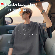 冠軍吉祥短袖恤男復(fù)古潮流休閑體恤夏季美式設(shè)計(jì)感潮牌寬松字母印花半袖 A02-DB91-多只燕子-深灰色- 2XL
