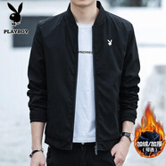 花花公子（PLAYBOY）夾克男外套上衣春秋新款純色棒球服中青年時尚百搭立領(lǐng)休閑服 8742黑色 加絨款 M (95斤以下)