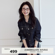 伊芙麗（eifini）伊芙麗萊賽爾不易掉色正肩顯瘦設(shè)計(jì)感短款牛仔外套2025春季新款 藏青 S 80-100斤