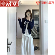 SNYDER WEAR韓系小個子短款蝴蝶結(jié)提花針織衫女秋季新款學(xué)院風(fēng)百搭毛衣外套女 藏青色 S 建議75-95斤