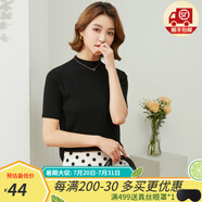 金菊含羊毛多色可選早春新款細(xì)坑條特價(jià)打底毛衣半高領(lǐng)短袖女式針織衫 黑色 L