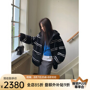 付智恩踏雪新年 進(jìn)口美利奴皮毛一體羊羔毛減齡條紋毛毛皮草外套 黑色白條 M