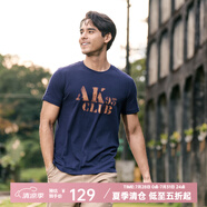 AKSERIESAK男裝復(fù)古AK字母經(jīng)典暈染印花親膚舒適圓領(lǐng)休閑短袖T恤男1700083 藏藍(lán)色 XXXL