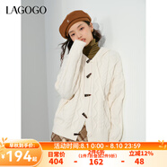lagogo麻花針連帽毛衣外套女拉谷谷春秋新款米白色毛針織衫開衫 米白色(V2) S