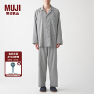 無印良品 MUJI 男式 無側(cè)縫雙層紗織 睡衣 男士家居服純棉 春秋款 全棉 灰色 L-XL(180/104A)