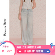 香蕉寶貝（BANANA BABY）2025年新夏款復(fù)古水洗牛仔寬松顯瘦休閑牛仔褲D252KZ027 淺藍(lán) S