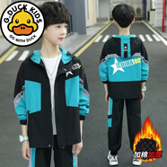 G.duck10-15歲男童秋冬套裝2025新款中大童6小學生10運動13男孩兩件套 男童五角星夾棉套裝【藍色】 加 120 【適合身高105-115厘米】