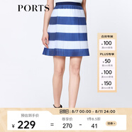 PORTS寶姿 春夏新品女裝條紋拼色風琴褶半身短裙SA8S016GFO003 藍白條 S (4)