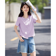 尚靜短袖t恤女夏季新款女裝設計拼接不對稱(chēng)純色極簡(jiǎn)百搭舒適上衣女