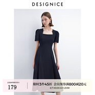 迪賽尼斯2024年夏季新款高級(jí)感通勤風(fēng)黑色長(zhǎng)裙顯瘦高腰短袖連衣裙 黑色 S