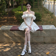 ZIPJBX法式白色一字肩連衣裙子女夏2025蕾絲花邊設(shè)計(jì)感露肩絕美短裙 【白色】[今流行_2025夏季穿搭_ S 40_45kg__【優(yōu)質(zhì)版_】