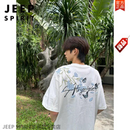 JEEP SPIRIT美式高街花卉重工刺繡短袖t恤男生夏季新款國潮男女純棉半袖上衣T 白色【字母花夲刺繡優(yōu)質(zhì)版】 M 建議【90-110斤】