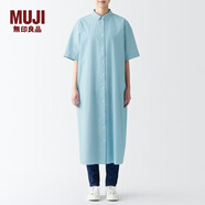 無印良品（MUJI）女式 涼爽 五分袖 襯衫連衣裙 BCL65C3S 襯衫裙裙子長裙 綠色條紋 L(165/88A)
