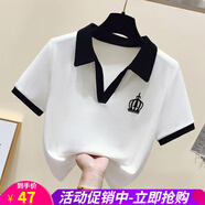 短袖女t恤夏季小眾感短款翻領(lǐng)polo領(lǐng)上衣女裝體恤 白色 M