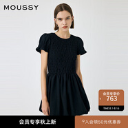 moussy 2025甜美可愛(ài)荷葉邊袖口抽褶收腰短款連衣裙010IS233-9661 020黑色 S