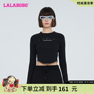 拉拉波波【潮牌】春季新款亮片荊棘熊圓領(lǐng)長袖T恤上衣LBCC-WSDT28 黑色 S