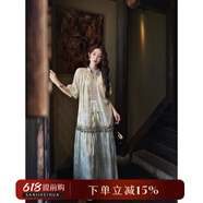 三吉黑花【蒼梧】民族風(fēng)連衣裙子2025新款長(cháng)裙初夏穿搭超好看獨特 暈染綠 S