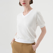 CANVAUS短袖V領(lǐng)純色t恤女夏季新款白色簡(jiǎn)約寬松內(nèi)搭通勤包袖上衣 白色 S