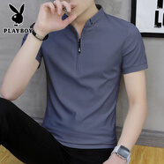花花公子（PLAYBOY）男士短袖t恤夏季新款韓版潮流純棉潮牌高端半袖男裝polo衫上衣服 深灰色 T19 M