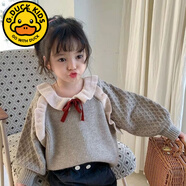 G. DUCKKIDS女童毛衣新款秋冬2025年加厚毛衣兒童洋氣針織衫寶寶蝙蝠袖上衣女 灰色 160 建議身高150厘米左右