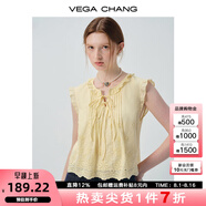 VEGA CHANG襯衫女2025年新款夏季飛飛袖松弛感鏤空系帶甜美度假風(fēng)無袖小衫女 蛋奶黃（襯衫） M