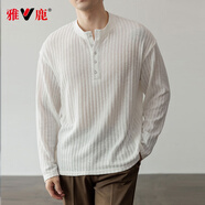 雅鹿長袖t恤男秋季新款套頭打底衫男休閑百搭排扣亨利領(lǐng)長袖體恤上衣 白 常規(guī) 3XL （重165-185斤高175-190）