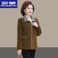 羅蒙（ROMON）燈芯絨外套女裝洋氣新款春秋季休閑寬松百搭短款上衣中年老年夾克 秋香綠【款】 4XL 議【140-155斤】