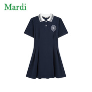 MARDI官方正品小雛菊刺繡polo領(lǐng)連衣裙夏季新款學(xué)院風(fēng)修身顯瘦裙子女 藏青 S