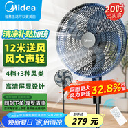 美的（Midea）電風(fēng)扇家用輕音搖頭立式20吋大頭扇交流定頻落地扇辦公室循環(huán)扇工業(yè)12米距遙控定時(shí)電扇 FS45-23DR黑色【5葉智能遙控款】