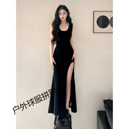 秋水伊人三亞海邊度假風(fēng)沙灘裙長(cháng)款露背黑色掛脖吊帶連衣裙女夏季禮服長(cháng)裙 黑色長(cháng)裙[遮肚子顯瘦/梨形身材/ S