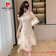 皮爾卡丹（pierre cardin）改良版旗袍碎花連衣裙子女夏裝夏季2025年夏天新款氣質(zhì)仙女裙日常 杏色短款 L