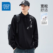 真維斯（Jeanswest）春秋季polo衫男長袖t恤男潮牌刺繡2025新款寬松休閑百搭上衣外套 黑色 3XL 3XL建議160-175斤