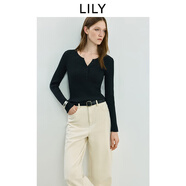 LILY2025秋新款女裝天絲醋酸混紡修身氣質(zhì)通勤純色針織衫毛衣上衣 509深灰 M