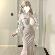 緲雨甜美清新森女溫柔氣質(zhì)露肩邊上衣包臂半身裙套裝女 套裝 S  【建議80斤-95斤】