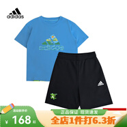 adidas2025新款短袖套裝短褲運(yùn)動(dòng)休閑戶外兩件套男女學(xué)生小童IT8777 JF3855 110