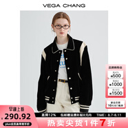 VEGA CHANG美式短外套女2025年秋季新款休閑學(xué)院風(fēng)拼色棒球服外套 絲絨黑 L