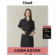 ELAND【100%棉】衣戀連衣裙女甜美H型微落肩中長(zhǎng)款裙子25夏季新款 深牛仔色(57)D/Indigo S /160