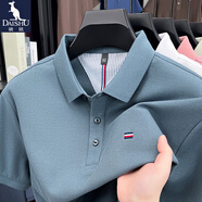 袋鼠純棉短袖T恤男翻領(lǐng)純色刺繡polo衫夏季新款時(shí)尚休閑透氣體恤上衣 霧藍 L /170