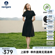 Navigare意大利小帆船短袖連衣裙女士夏季棉質(zhì)斜領(lǐng)裙子時(shí)尚顯瘦半袖a字裙 暗夜黑 M 碼