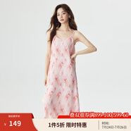 茵曼（INMAN）薄荷曼波度假風(fēng)碎花吊帶背心裙夏季氣質(zhì)浪漫壓褶松弛感連衣裙子 芭比粉 L