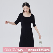 艾萊依小香風(fēng)法式赫本風(fēng)高腰裙子女春新款收腰顯瘦連衣裙 炭黑 160/84A