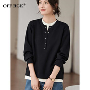 OFF HGK品牌女裝休閑假兩件黑色衛衣女2025春秋新款高端時(shí)髦減齡顯瘦上衣 黑色 S